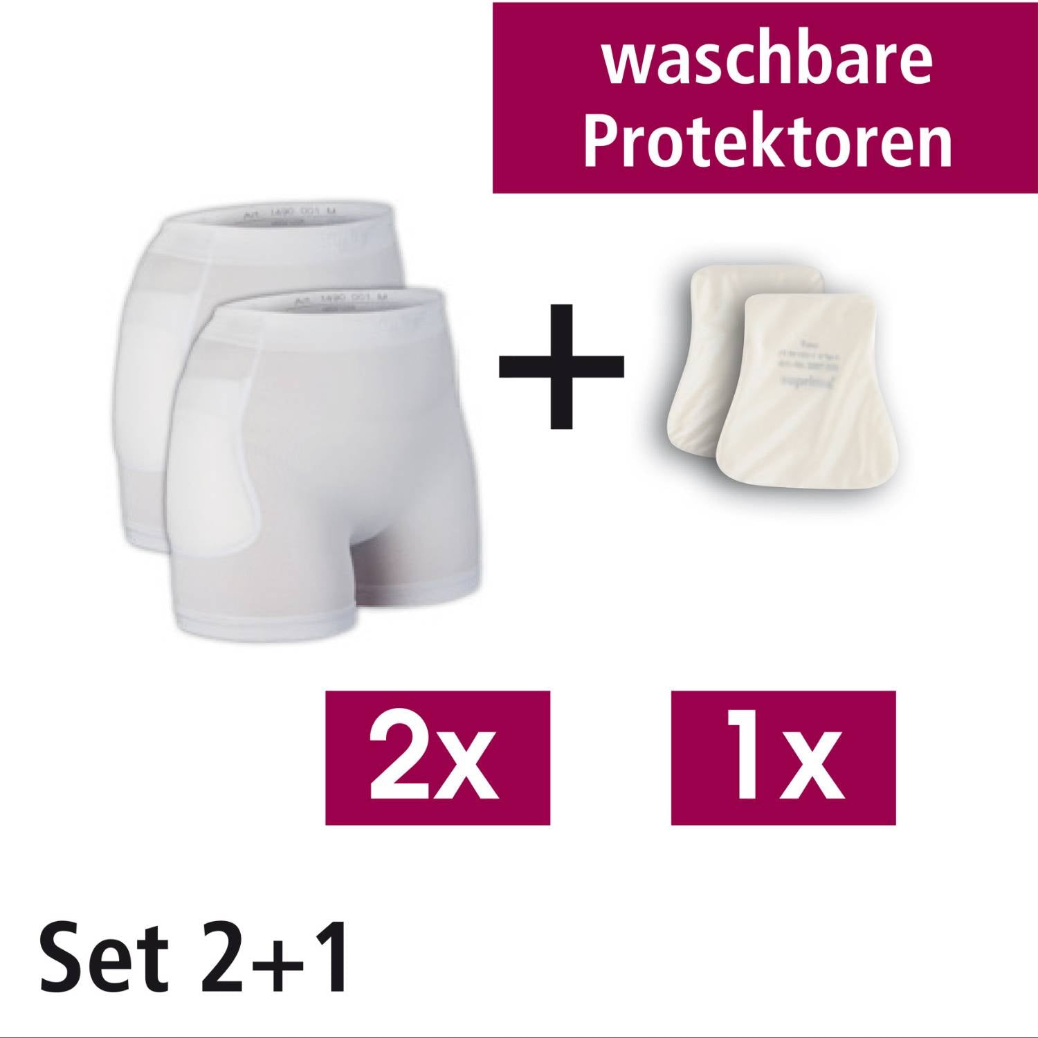 Suprima 1495 001, Hüftschutz-Set 2+1: 2 Hüftschutz-Hosen/1 Paar maschinenwaschbare Protektoren